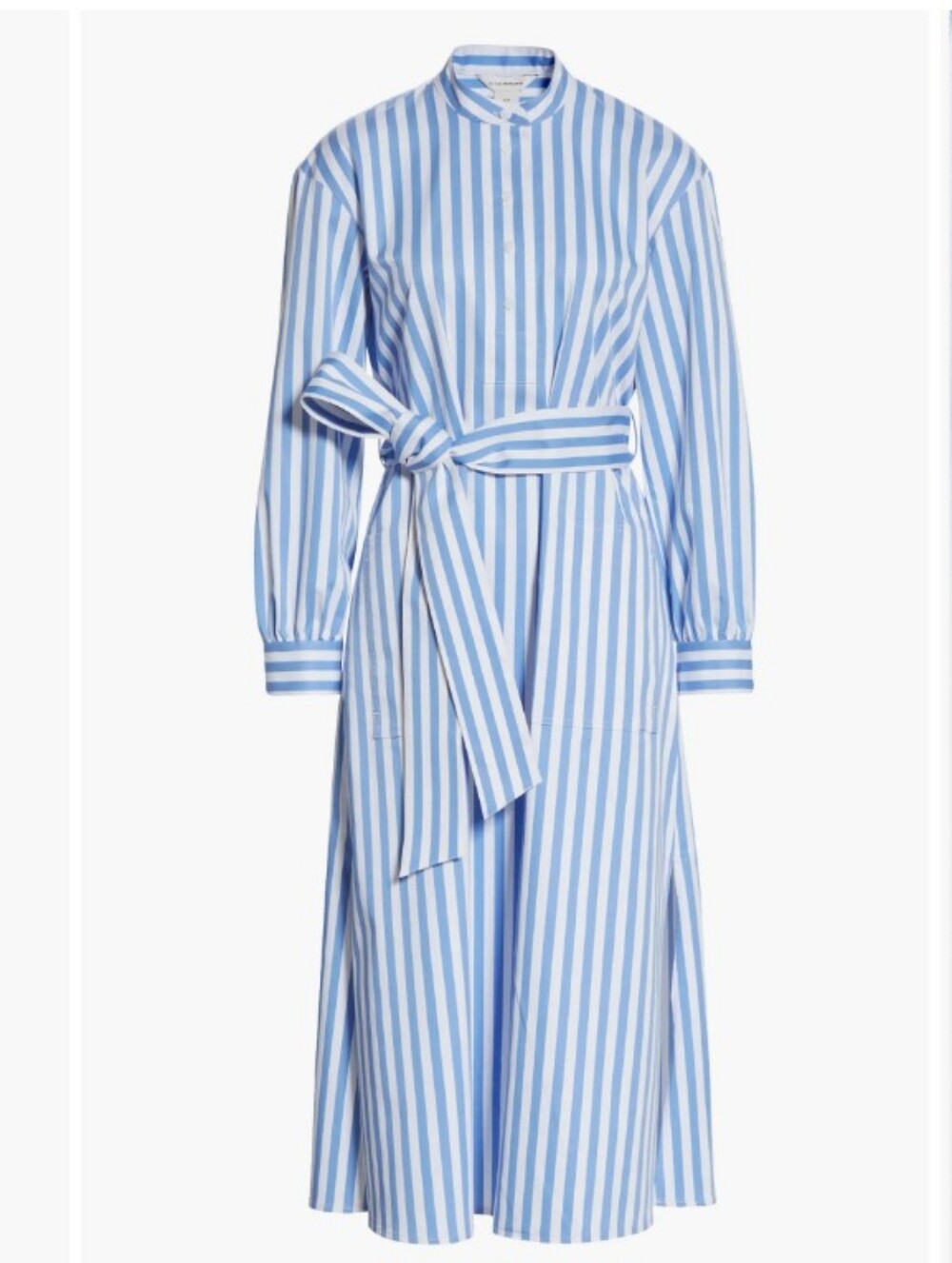 Club Monaco Blue & White Striped Tie-Belt Midi Shirt Dress